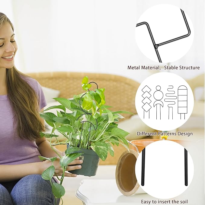 4 Pcs Mini Metal Trellis for Potted Plants, Climbing Support for Hoya Vines (Black)