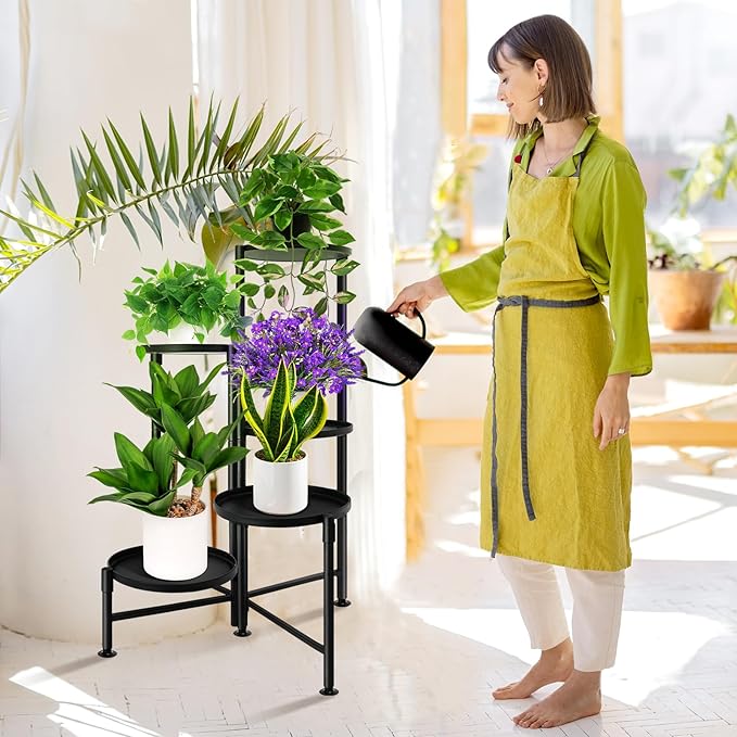5 Tier Plant Stand Indoor, Metal Corner Plant Shelf Outdoor, Foldable Tall Plant Rack for Mutiple Plants, Flower Pot Holder Display Stand for Living Room Patio Home Decor for Gatdening
