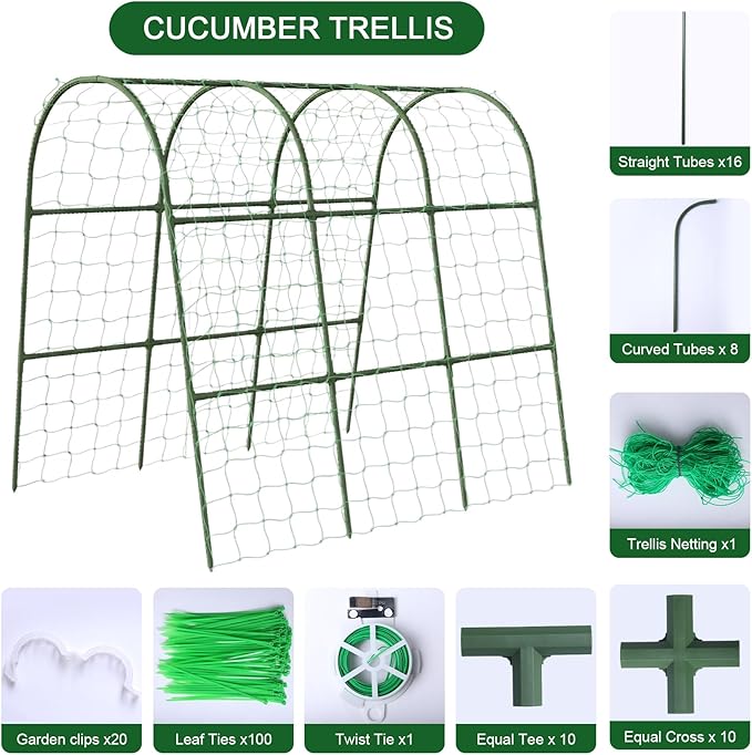 Cucumber Trellis for Raised Bed, 63"x47"x22" Garden Trellis for Climbing Plants Outdoor with Climbing Net and Plant Support Clip for Cucumber, Vegetable, Flowers