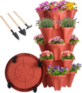 GameXcel Vertical Planter 5 Tier Stackable Planters Garden Planters Strawberry Herb Flower and Vegetable Planter Indoor Outdoor Gardening Pots with Removable Wheels and Tools - Red