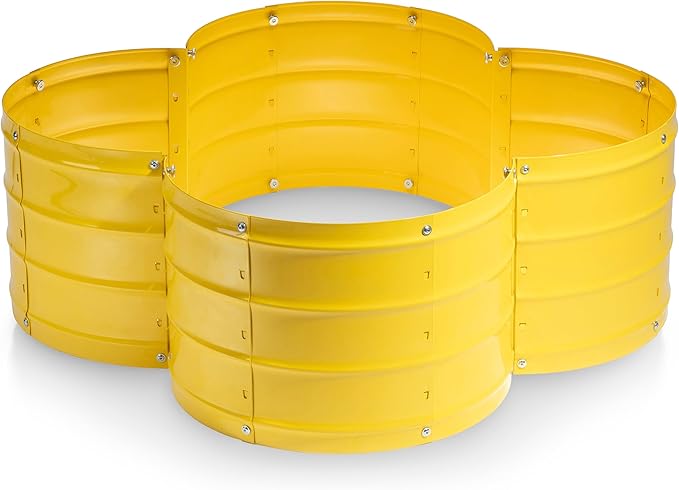 Plant & Plot Galvanized Raised Garden Beds Outdoor // 3×3×1 ft Planter Raised Beds for Gardening, Vegetables, Flowers // Large Metal Garden Box (Yellow) // Patented Tool-Free Design