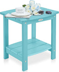 Y&M Outdoor Side Table, HIPS Adirondack Small Double Layer Table, Waterproof Square Outside Table, Balcony End Tables for Patio, Pool, Porch, Deck, Indoor or Outdoor Use, Light Blue
