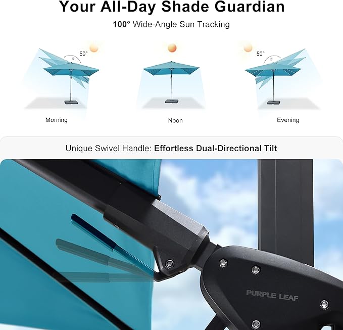 PURPLE LEAF 10' X 10' Left-right Tilting Patio Umbrella Outdoor Cantilever Swivel Square Umbrella Aluminum Offset Umbrella with 360-degree Rotation for Garden Deck Pool Patio Turquoise Blue
