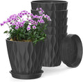 6 Inch Plant Pots, 6 Pack Indoor Flower Pots, Planters with Drainage Holes and Trays for Orchids, Violets, Succulents, Herbs, and Other Plants, Black