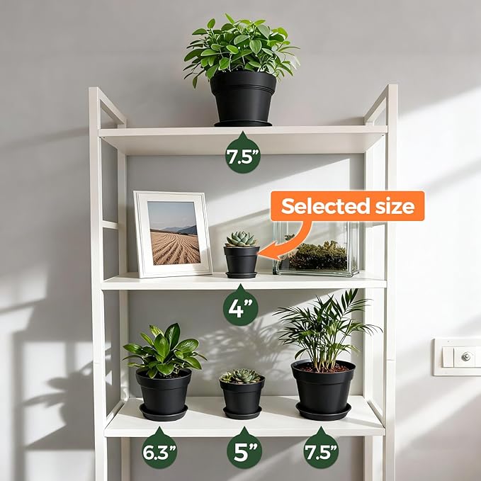 T4U 4 Inch Plant Pots 8-Pack, Small Flower Pots with Drainage Hole and Saucer, Decorative Nursery Pot Bulk for African Violet, Snake Plant, Succulent, Herb and Plants Indoor (8 Pcs 4" Pots, Black)