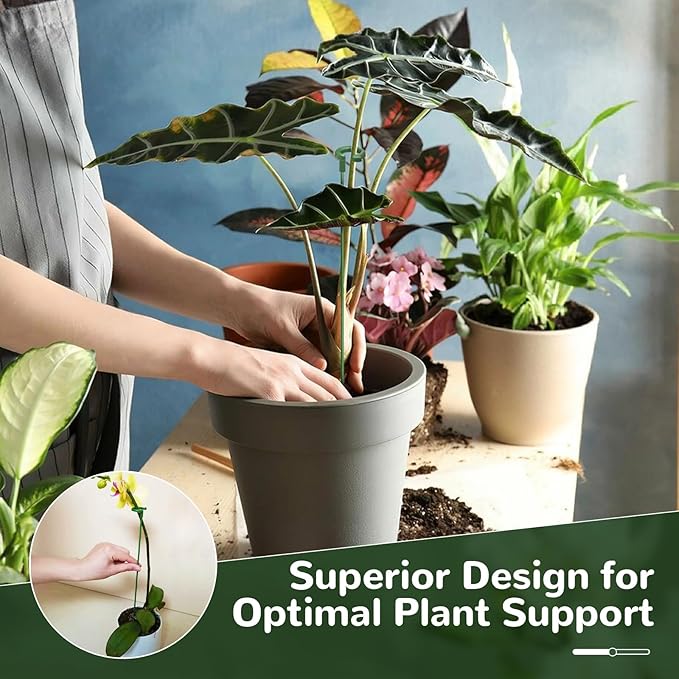 15-Pack Adjustable Plant Support Stakes with Movable Clips, 3-Size(6.7/10.6/14.6in) Green Garden Stakes for Potted Plants Indoor Outdoor, Orchid Tomato Rose Single Stem Support, Sturdy & Reusable