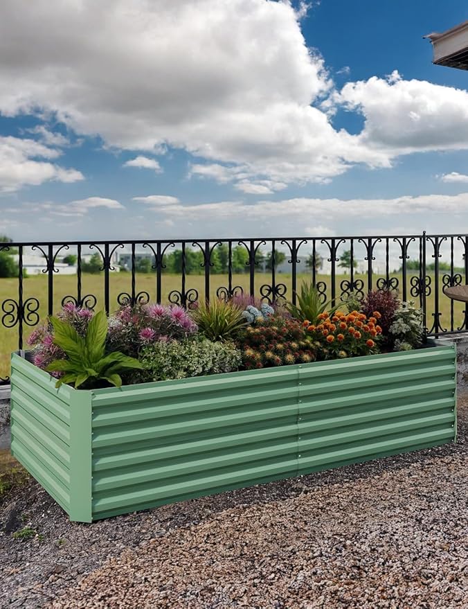 CABIHOME 2 Pcs 8x4x2 Ft Galvanized Raised Garden Bed, Deep Root Planter Box for Vegetables, Flowers, Herbs- Large Metal Raised Garden Bed Kit for Outdoor Use, Green