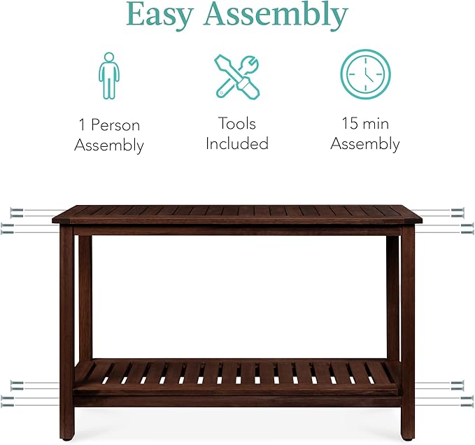 Best Choice Products 48in 2-Shelf Eucalyptus Wooden Console Table Indoor Outdoor Multifunctional Buffet Bar Storage Organizer w/Foot Sliders - Espresso