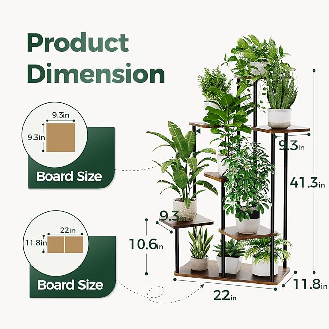 Bamworld Large Plant Stand Indoor 7 Tier Tall Metal Plant Shelf for Multiple Plants Tiered Flower Stand for Patio Garden Balcony Living Room Bedroom Brown