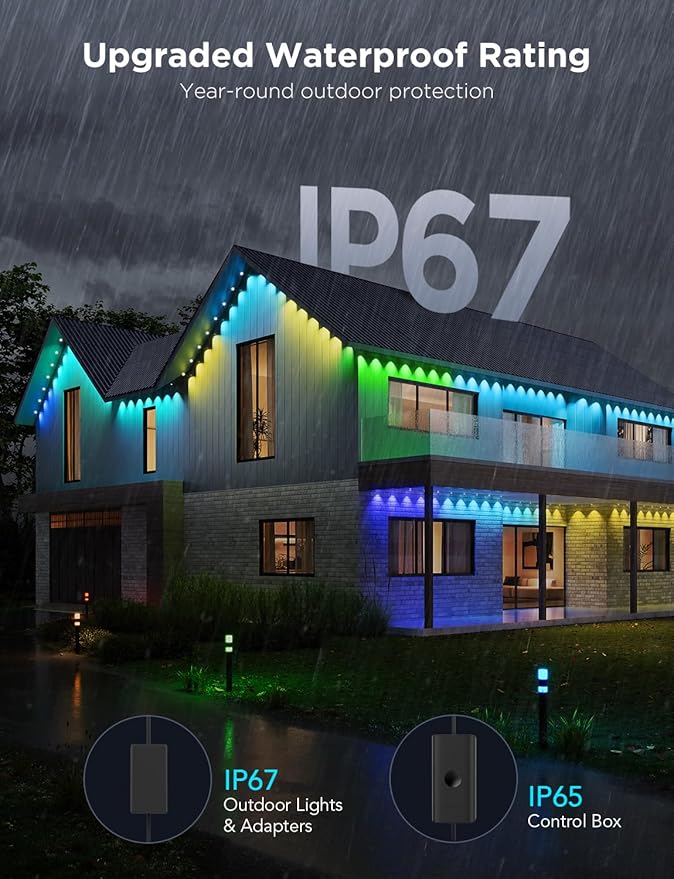 Govee Permanent Outdoor Lights Pro, 150ft with 90 RGBIC LED Lights for Daily and Accent Lighting, 75 Scene Modes for Outdoor Decor, IP67 Waterproof, Works with Alexa, Google Assistant, Matter, Black
