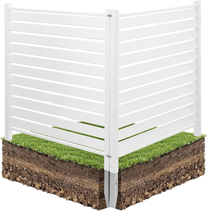 VEVOR 48" W x 48" H Vinyl Fence Panels, Air Conditioner Fence, Outdoor Privacy Screens for Trash Can, Pool Equipment Enclosure, Privacy Screen Kit Louvered Panels (2 Panels)