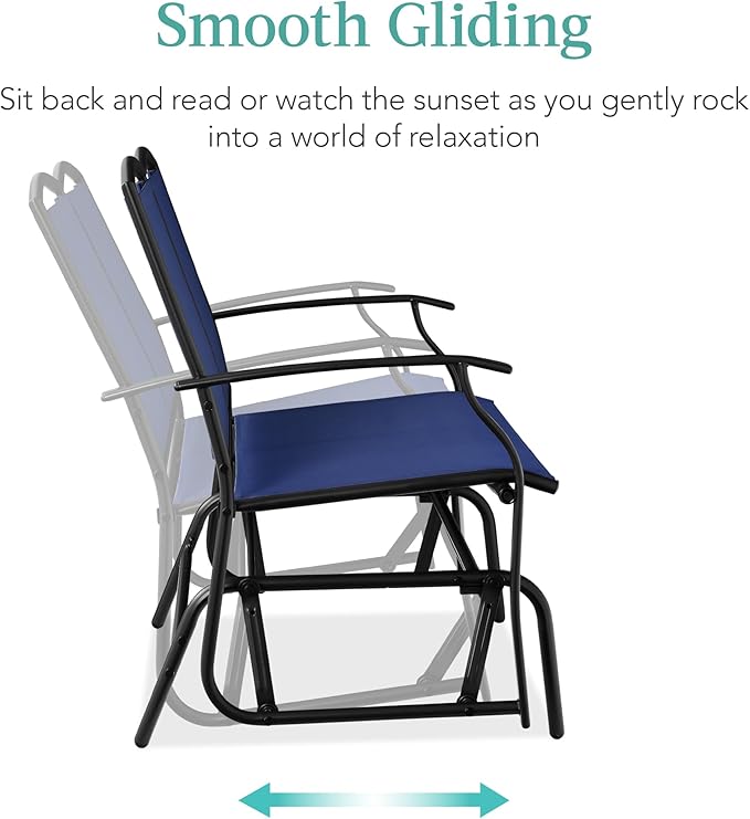 Best Choice Products 2-Person Outdoor Patio Swing Glider Steel Bench Loveseat Rocker for Deck, Porch w/Textilene Fabric, Steel Frame - Navy/Black