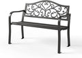 Sophia & William Outdoor Bench, Metal Garden Bench, Cast Iron Park Benches for Outside with Floral Design Backrest, Black