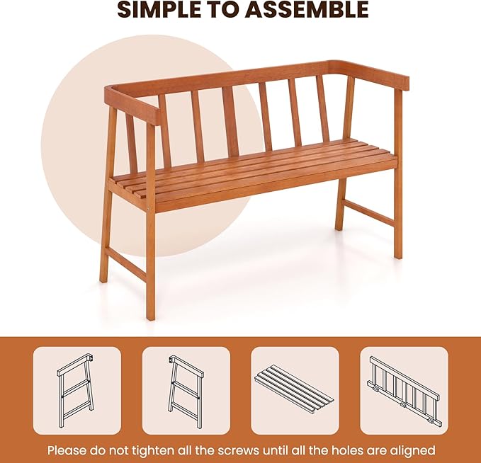 Tangkula Outdoor Eucalyptus Wood Bench, 2-Person Garden Bench with Backrest and Armrests, Garden Bench with Slatted Seat for Porch, Park, Backyard, 800 Lbs Max Load, 43” L x 18” W x 28” H, Natural