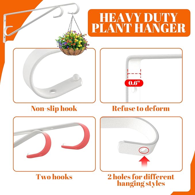 Plant Hangers Outdoor (2 Pack-15.5 Inch White) Plant Hooks Heavy Duty Iron Plant Hanger Hook for Wall, Hanging Plant Bracket for Planters, Bird Feeders, Lanterns, Wind Chimes, Outdoor
