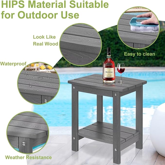 Y&M Outdoor Side Table, HIPS Adirondack Small Double Layer Table, Waterproof Square Balcony Modern End Tables for Patio, Pool, Beach, Porch, Deck, Indoor or Outdoor Use, Dark Gray