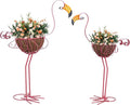 hogardeck Garden Decor for Outside, Set of 2 Pink Flamingo Planters with Basket, Metal Standing Flamingo Plant Pots Yard Art for Home Indoor Outdoor Garden Porch Lawn Patio Pool