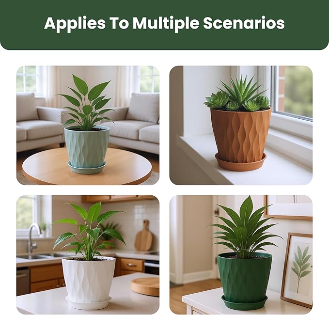 7/6.5/6/5.5/5/4.5/4 inch Plastic Plant Pots, 7 Pack Flower Planter for Indoor Outdoor Plant, Planters with Drainage Holes and Trays (Colorful)