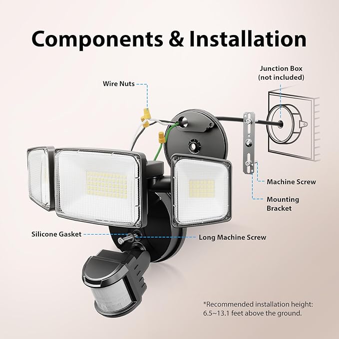 Onforu 100W LED Motion Sensor Outdoor Lights, Dusk to Dawn Flood Light Outdoor Motion Sensor, Hardwired Security Lights Floodlights Outside 11000LM 6500K Daylight IP65 Waterproof (Black)