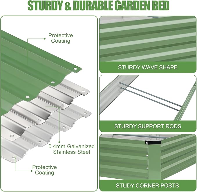 Galvanized Raised Garden Bed Outdoor | Metal Raised Garden Bed for Gardening 2Pack | Large Planter Box for Vegetables Flowers Fruits | Easy Assembly & Safety Design Flower Beds 6x3x1ft Olive Green