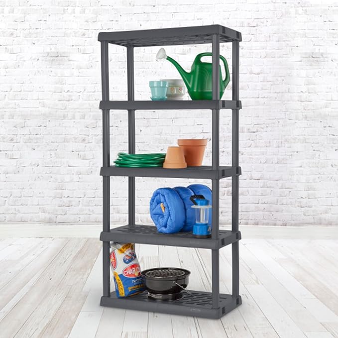 Sterilite 2-Pack 5 Shelf Unit, Heavy-Duty Shelving Storage Rack for Home and Garage, Gray - Multipurpose Plastic Organizer Shelves for Smart Organization