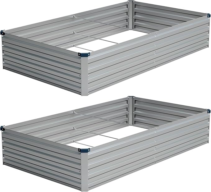 Vengarus 8x4x1FT (2 Pack) Galvanized Raised Garden Bed Kit, Outdoor Metal Planter Box for Vegetables, Rectangular Steel Container, Easy Assembly (Silver)
