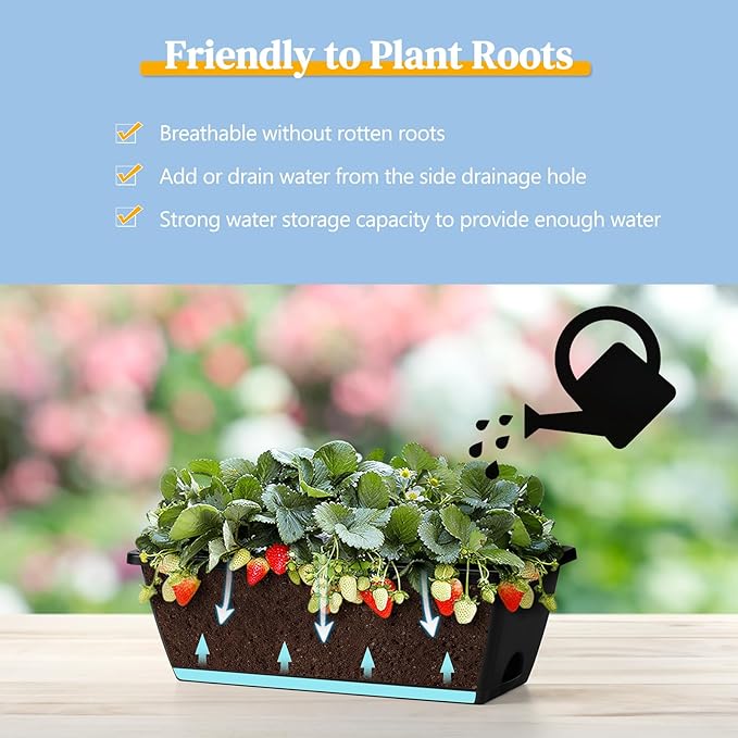smusei 4 Pack Window Boxes Planters 17’’ Railing Planter Box with Adjustable Brackets, Deck Railing Hanging Flower Pots Rectangular Herb Planter for Outdoor Fence Garden, Balcony Decor