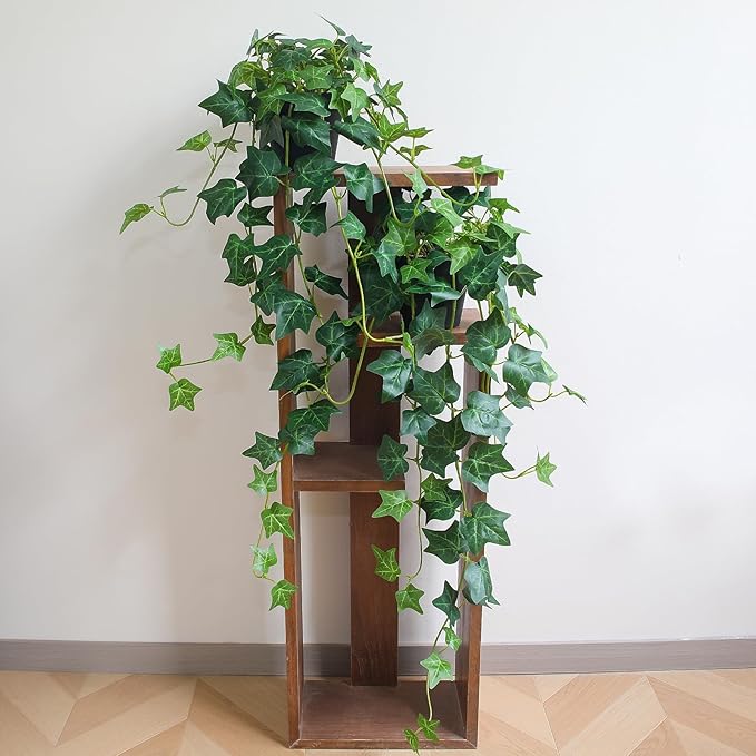 Fake English Ivy Plants in Pots Set of 2 – Realistic Artificial Ivy Greenery for Home Decor, Tabletop, Office, Shelf, Balcony or Bathroom – Lifelike Faux Hanging Vines, No Maintenance Required