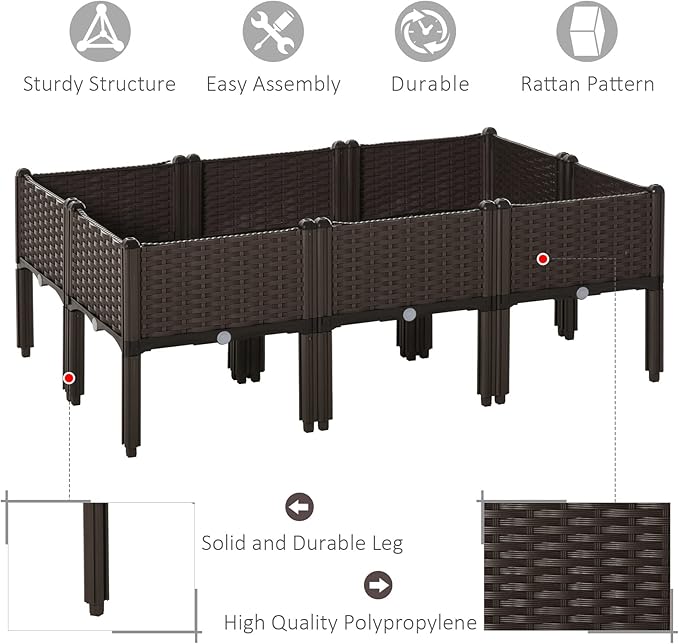 Outsunny 6 Piece Raised Garden Bed with Legs, Planter Box Raised Bed to Grow Flowers, Herbs & Vegetables, Brown