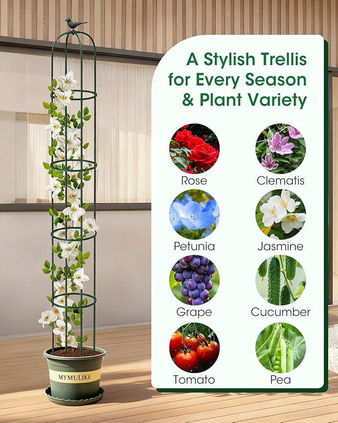 2PCS Garden Trellis for Climbing Plants, 6.2FT Rustproof Metal Pipe with Heavy Duty Plastic Coated, Garden Outdoor Indoor Potted Plant Support, Obelisk Garden Trellis for Climbing Vine (Green)