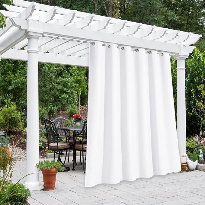 NICETOWN Outdoor Curtainch for Patio Waterproof 84 inch Wide, Thermal Insulated Rustproof Grommet UV Blocking Cabana Curtainch & Drape, Privacy Safe Shade for Gazebo, Pure White, 1 PC, 95-Inch Long