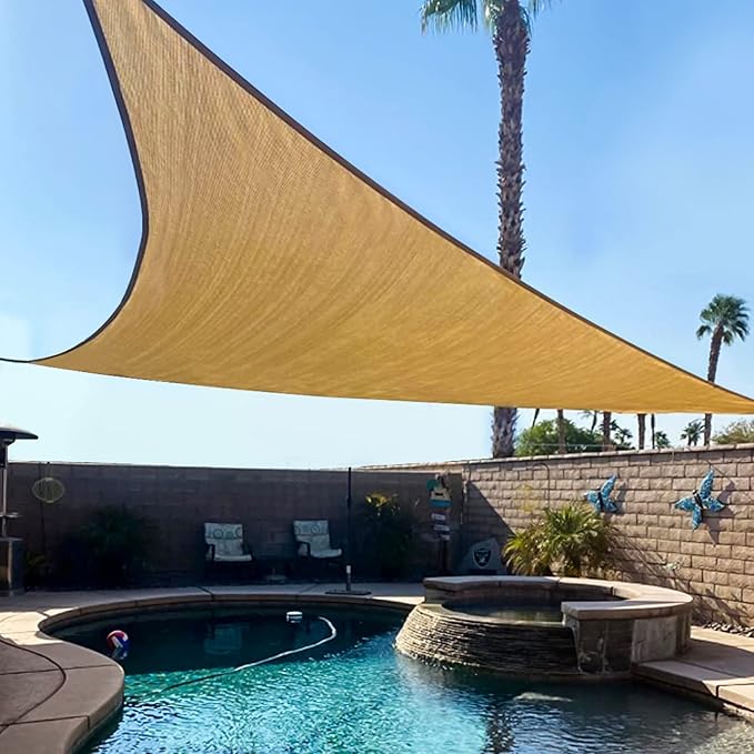 KANAGAWA Sun Shade Sail 10'x10'x14' Sand Triangle UV Block Canopy Awning Shelter Fabric Cloth Screen for Outdoor Patio Garden Backyard