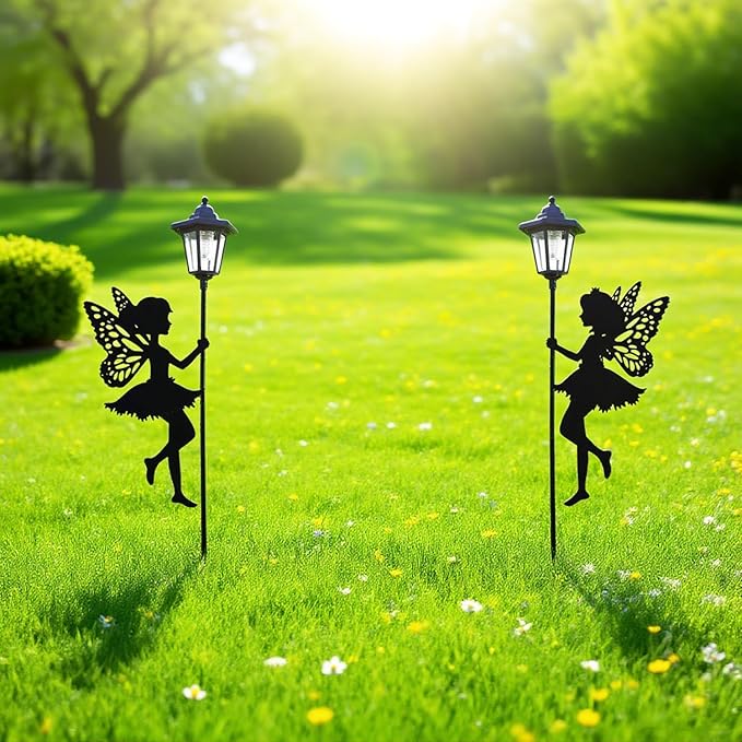 Solar Fairy Garden Stake Decorative Lantern Outdoor Waterproof, 2-Pack Solar Courtyard Lawn Decorative Lights,Outdoor Garden Statue Lights (Warm Lighting)