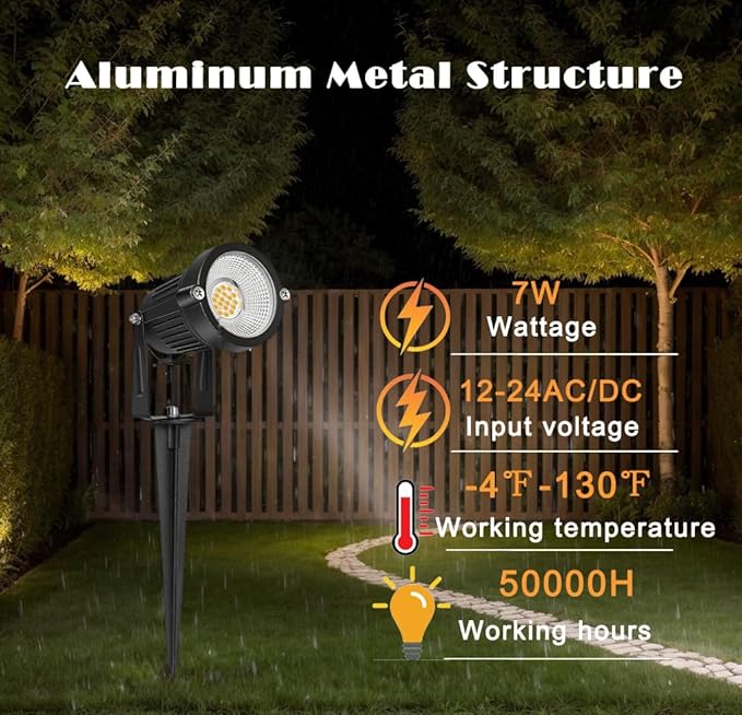 Low Voltage Landscape Lights IP65 Waterproof 7W 700LM LED Outdoor Lighting with Connectors for Garden Yard Pathway Pool | 12V 24V 2700K Tree Spotlights | Warm White - 6 Pack