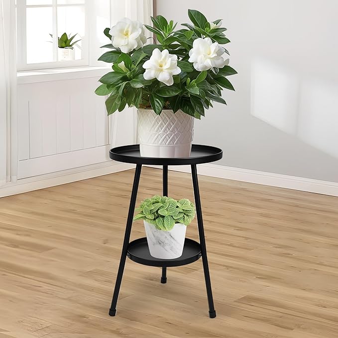 Metal Plant Stand, Plant Stand Indoor Outdoor, Metal Rustproof Flowers, Urban and Rustic Outdoor Plants Stands, Flower Pot Stand Suitable for Living Room, Balcony, Garden (Double Deck,Black)