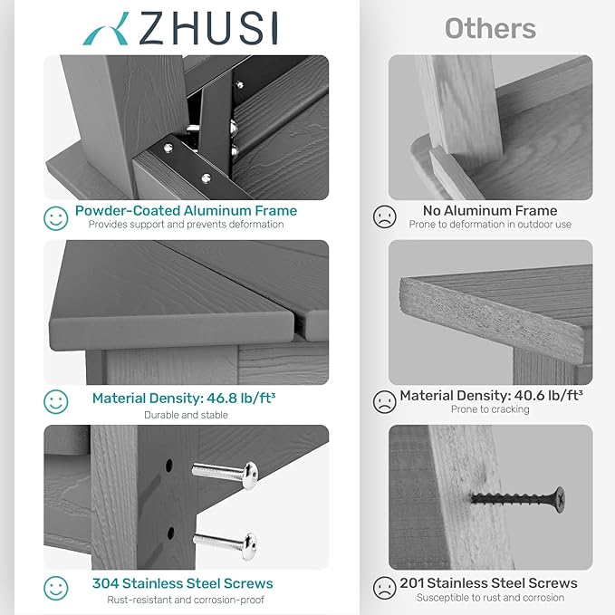 ZHUSI Patio Table and Chairs Set, Outdoor Table and Chairs,HDPE Outdoor Dining Set with Umbrella Hole for Backyard, Poolside, Porch 6 Armchairs