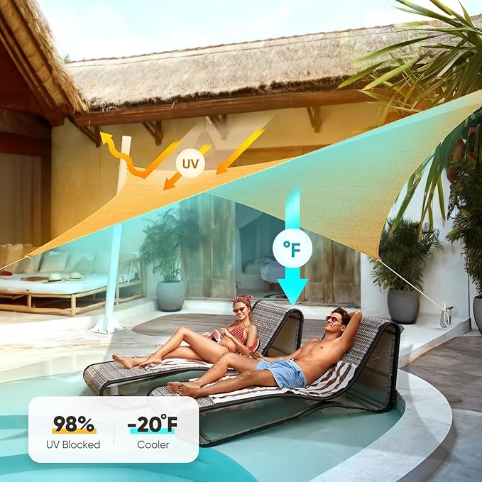 Quictent 20x16ft Rectangular Sun Shade Sail 185G HDPE Canopy 98% UV Block Outdoor Patio Garden Commercial Deck with Hardware Kit (Sand)