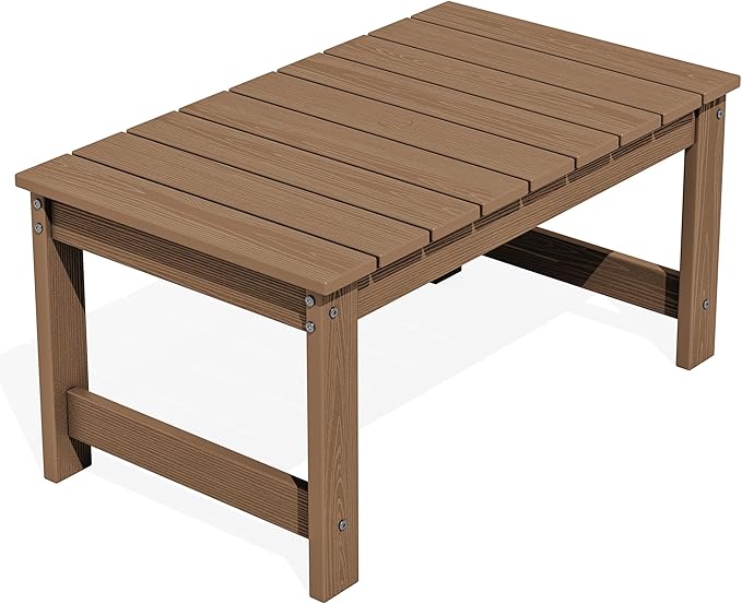 SERWALL Outdoor Coffee Table with 1.69" Umbrella Hole, HDPE Patio Coffee Table for Outside, Rectangle, Brown