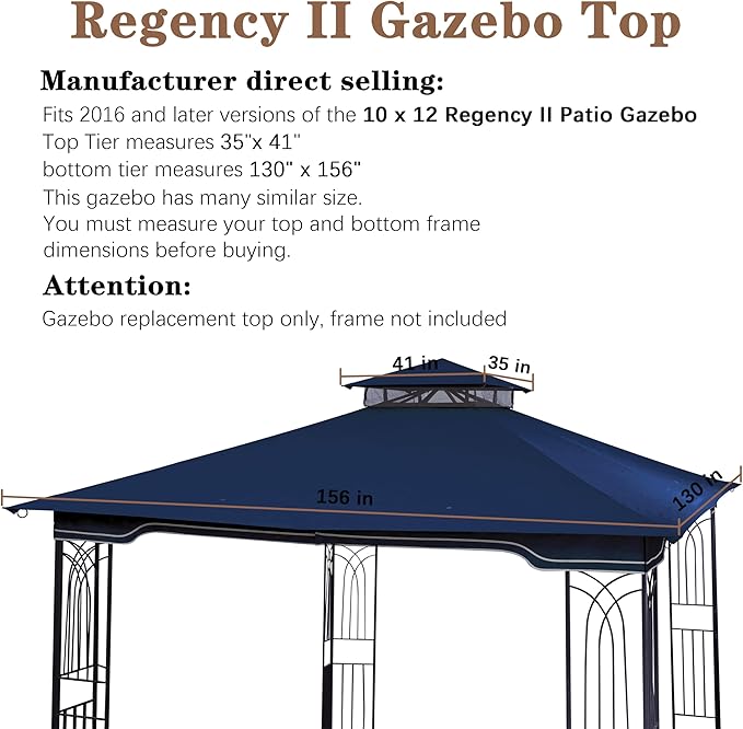 SCOCANOPY Replacement Gazebo Canopy for 10 x 12 Regency II Patio Gazebo Model L-GZ798PST,A101004104,A101004105,(Navy Blue)