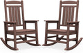 SERWALL HDPE Outdoor Rocking Chair Set of 2, Oversized Patio Rocking Chairs, All-Weather Porch Rockers for Adults, Coffee