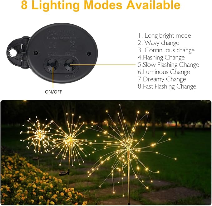 SUNNEST Solar Lights Outdoor, 150 LED Firework Light with 8 Modes Solar Garden Light for Yard Outside Fairy Lights Decor for Pathway Flowerbed Planter Balcony Patio Garden Decor (2 Pack 300LED)