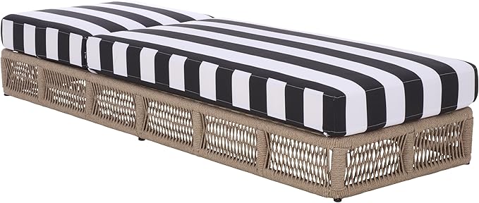 SAFAVIEH Outdoor Patio Furniture Collection - Gillian Heather Tan Rope Daybed, Black Stripe Cushion, Coastal Sunlounger, Fully Assembled (PAT7527E)