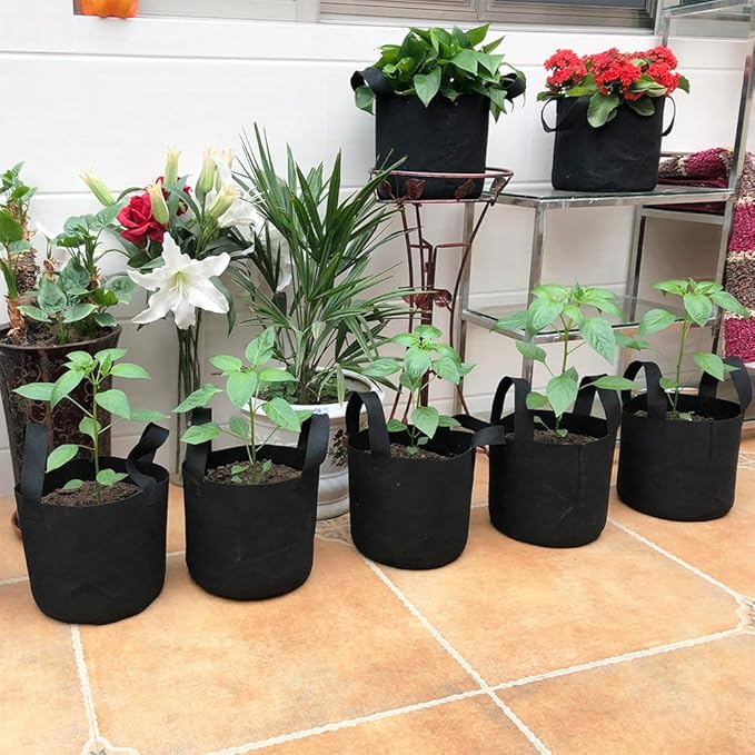 JERIA 12-Pack 3 Gallon Grow Bags, 300G Thickened Nonwoven Garden Pots,Heavy Duty Fabric Pots with Reinforced Handles