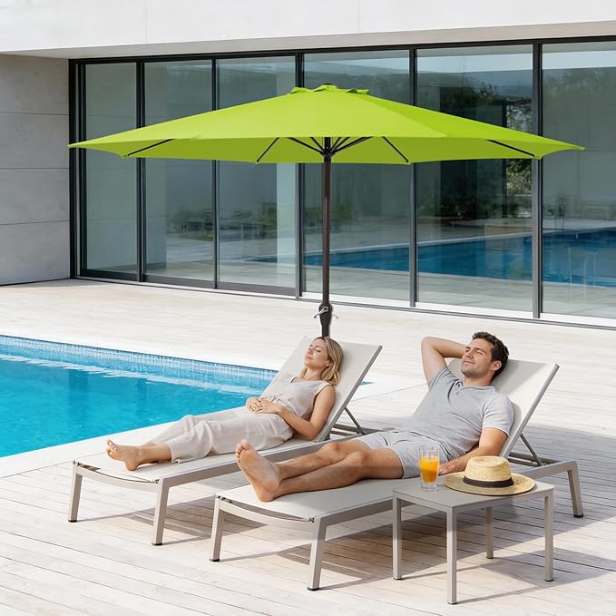 MEWAY 12ft Patio Umbrella Outdoor Table Umbrellas with Crank, Market Umbrella 8 Sturdy Ribs for Deck, Garden, Pool and Backyard, Apple Green