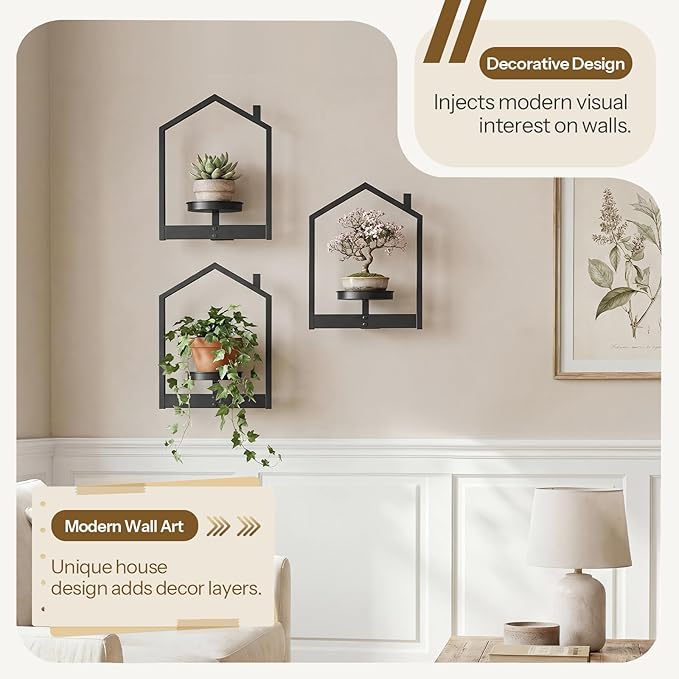 HOOBRO Wall Plant Holder, Wall Planters for Indoor Plants Set of 3, Plant Hanger Indoor Window Plant Shelves for Indoor Outdoor Decor, Black BK08HJP301