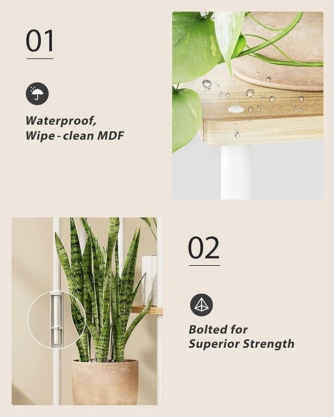 Tall Plant Stand Indoor 5 Tiered Plant Shelf for Multiple Plants Coner Shelf Stand Wood Plant Stand Metal Shelving for Living Room Bedroom Balcony Patio White