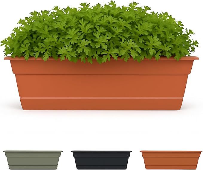 Bloem Dura Cotta Window Box Planter: 30" - Terra Cotta - Large Box with Tray, Weatherproof Resin Box, Removable Tray for Indoor & Outdoor Use, Gardening, 4 Gallon Capacity