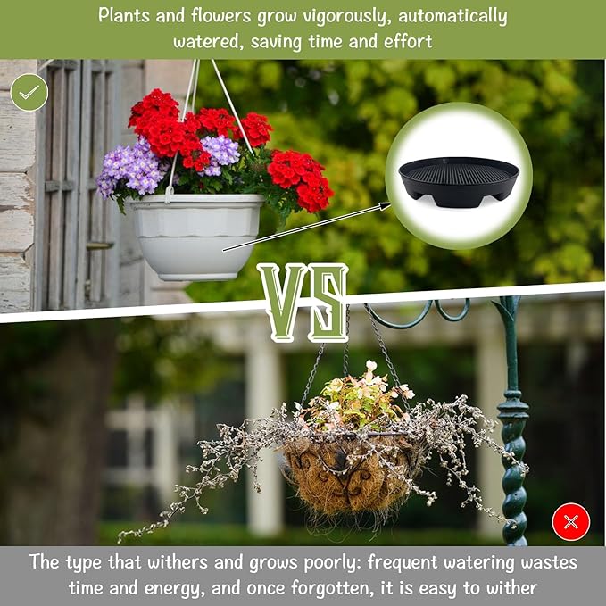 7.16” Self Watering Planter Insert, 10 Pack Invisible Hanging Basket Drip Pan Hanging Basket Planter Plant Auto Watering Devices Plastic Water Catcher Saucer Tray for Outdoor Indoor Pots Liners