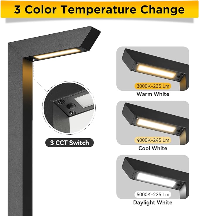 Gardencoin 3CCT LED Low Voltage Landscape Pathway Light, 12V Premium 3000K/4000K/5000K Selectable Path Lights Wired, Modern Walkway Lights Outdoor, Higher Housing with Larger Stake (19.71IN, 4pack)