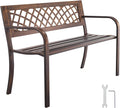 VEVOR Outdoor Bench, 46 inch, Carbon Steel Metal Frame with PVC Mesh Pattern Backrest and Round Edge Armrests, Weatherproof Outside Bench for Patio, Garden, Park, Yard, Front Porch, Antique Bronze